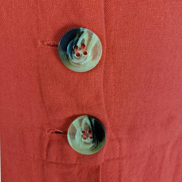 Japna Coral Button Front Back Tie Linen Dress - Picture 6 of 8